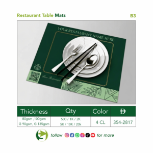 Custom Printed Restaurant Table Mats – B3 Size (48 × 34 cm)